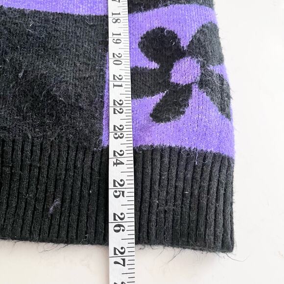 Zara Purple Black Checkered Flower Jacquard Knit Oversized Cardigan Sweater S - Picture 9 of 9